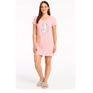 PATRICIA LINGERIE Pink Cat Short Sleeve Nightshirt Size Medium